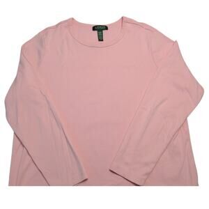 Lauren Ralph Lauren Women's 100% Cotton Long Sleeve Knit Shirt Pink 2X Layering